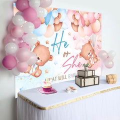 Aperturee - Blue Pink Balloon Teddy Bear Gender Reveal Backdrop