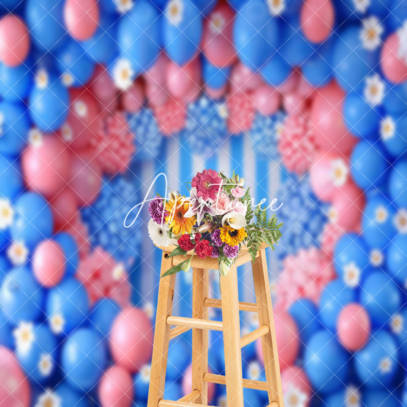 Aperturee - Blue Pink Balloons Valentines Day Backdrop For Photo