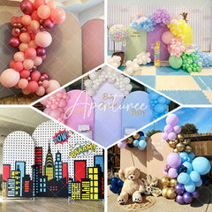 Aperturee - Blue Pink Bear Stripe Baby Shower Arch Backdrop Kit