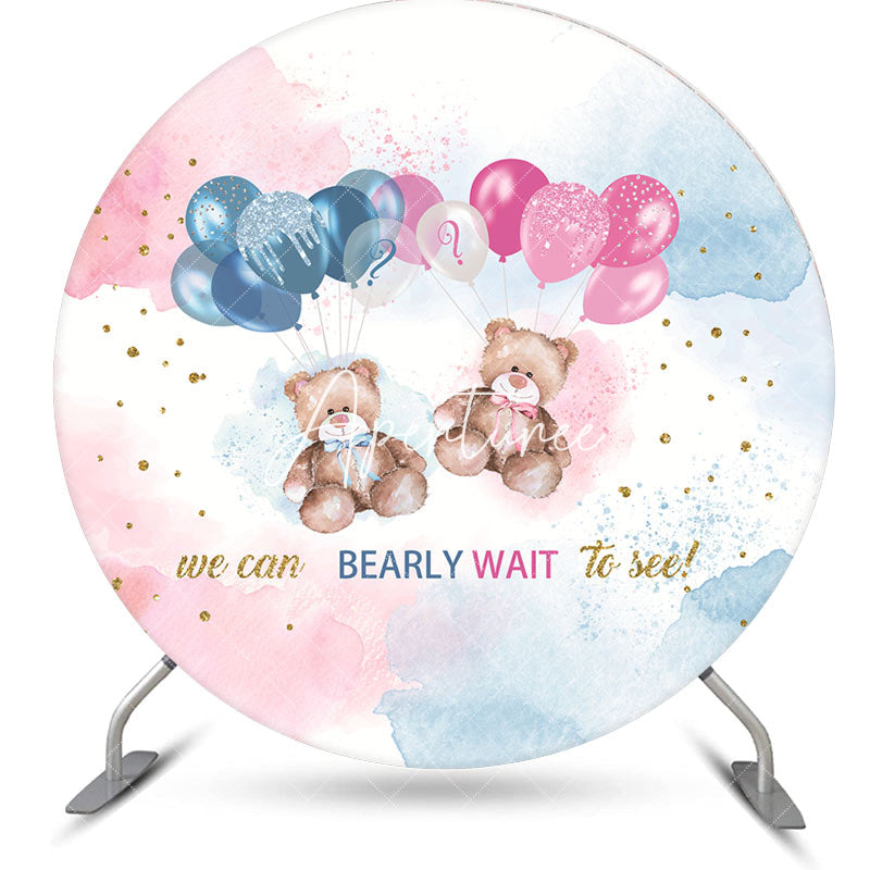 Aperturee - Blue Pink Bearly Wait Round Gender Reveal Backdrop