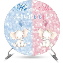 Aperturee - Blue Pink Elephant Bokeh Round Baby Shower Backdrop