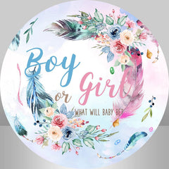 Aperturee - Blue Pink Feather Floral Backdrop Kit For Gender Reveal