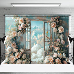 Aperturee - Blue Pink Floral Cloudy Scene Door And Window Backdrop