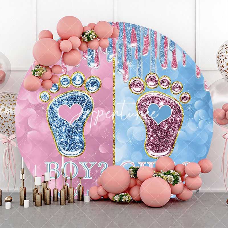 Aperturee - Blue Pink Footprint Bokeh Round Baby Shower Backdrop