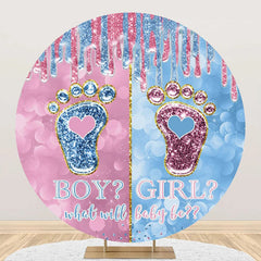 Aperturee - Blue Pink Footprint Bokeh Round Baby Shower Backdrop