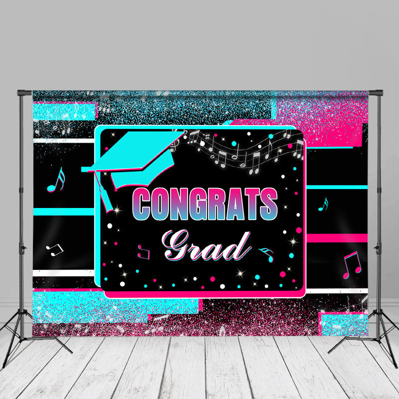 Aperturee - Blue Pink Glitter Congrats Grad Photography Backdrop