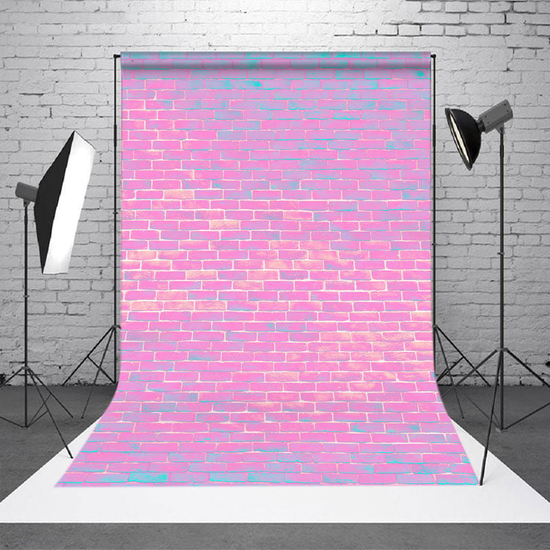 Aperturee - Blue Pink Gradient Brick Wall Backdrop For Photography