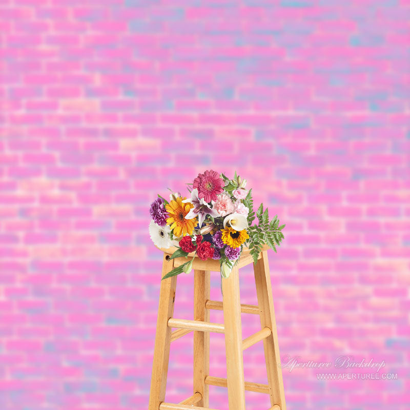 Aperturee - Blue Pink Gradient Brick Wall Backdrop For Photography