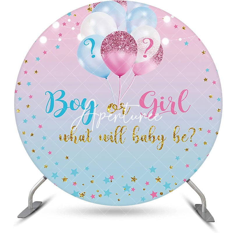 Aperturee - Blue Pink Gradient Star Round Gender Reveal Backdrop