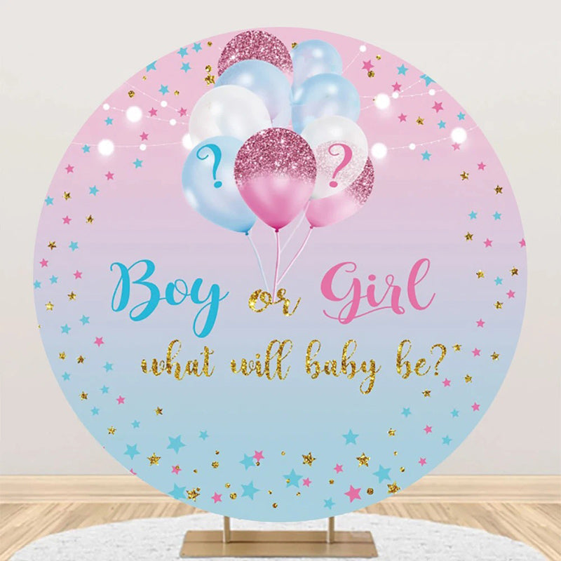 Aperturee - Blue Pink Gradient Star Round Gender Reveal Backdrop