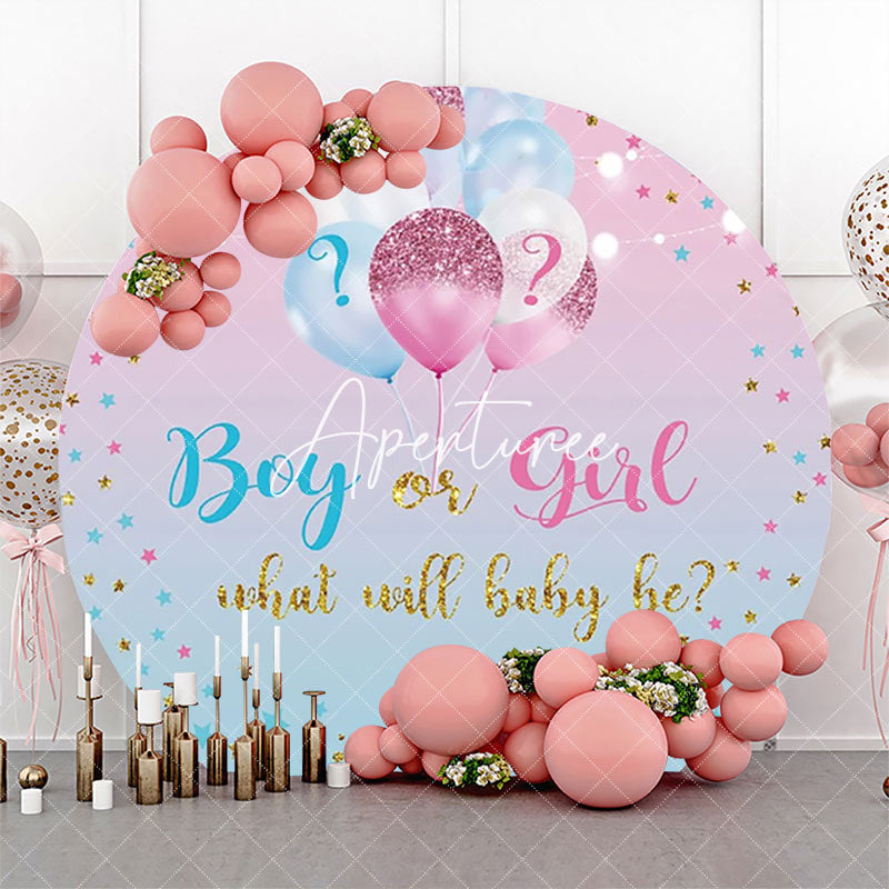 Aperturee - Blue Pink Gradient Star Round Gender Reveal Backdrop