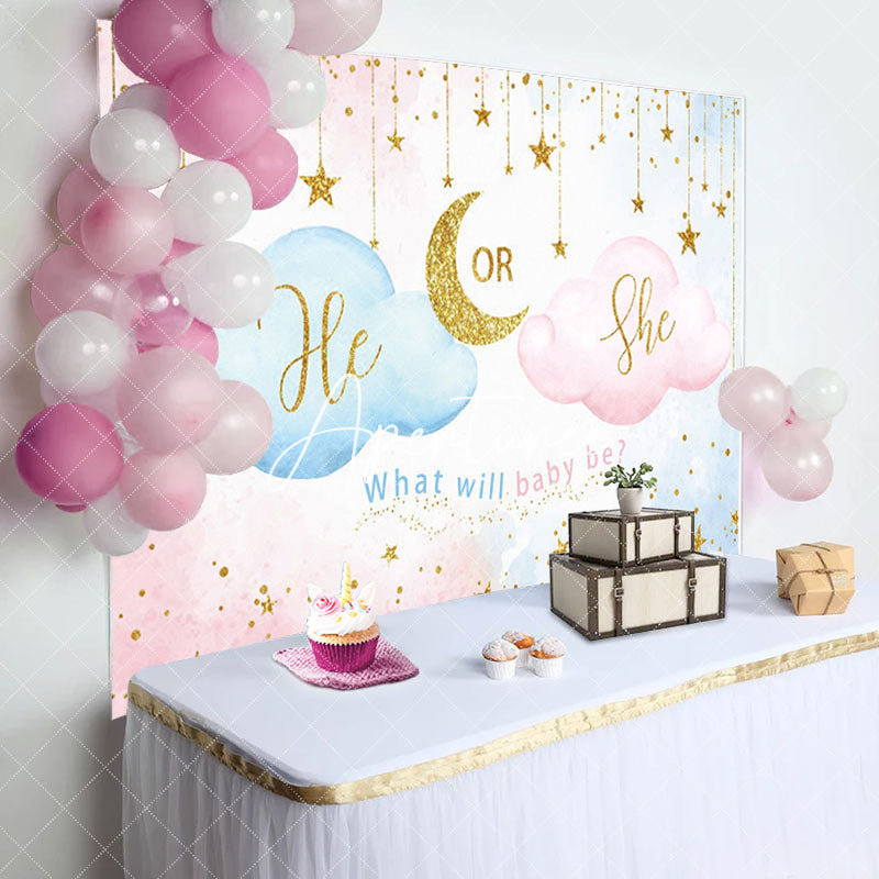 Aperturee - Blue Pink He Or She Cloud Gender Reveal Backdrop