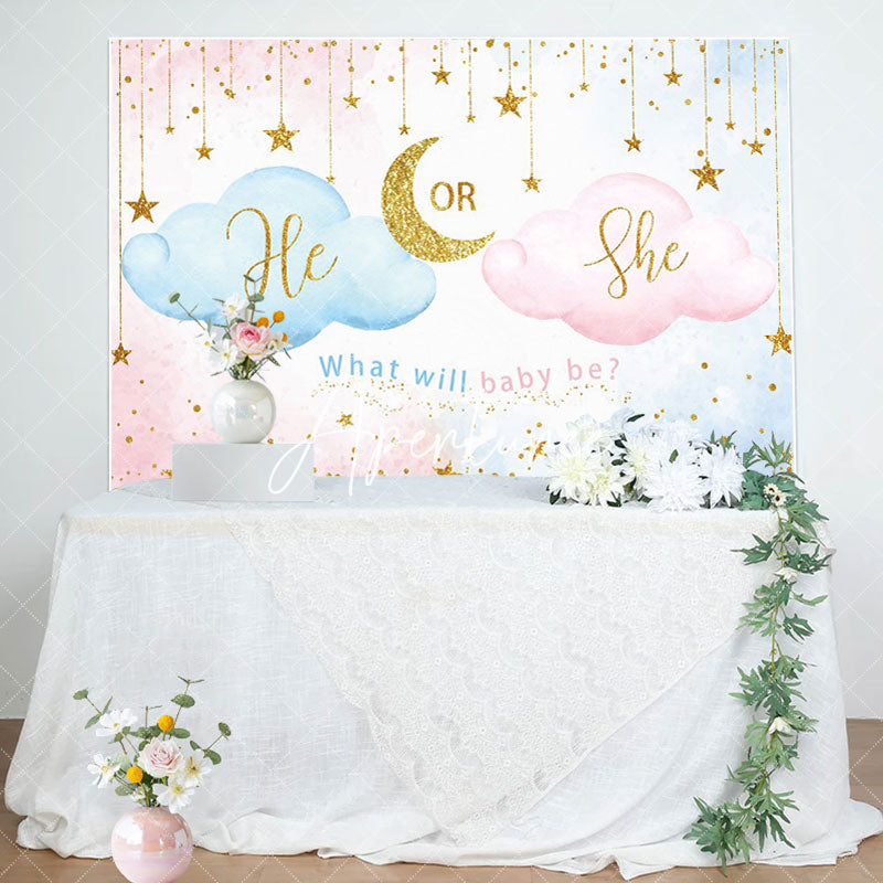 Aperturee - Blue Pink He Or She Cloud Gender Reveal Backdrop