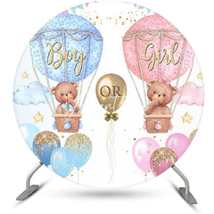 Aperturee - Blue Pink Hot Balloon Round Gender Reveal Backdrop