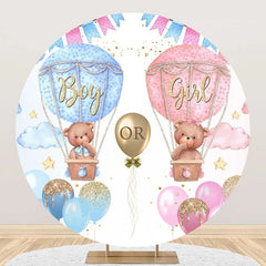 Aperturee - Blue Pink Hot Balloon Round Gender Reveal Backdrop