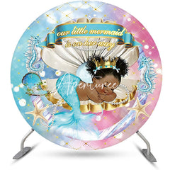 Aperturee - Blue Pink Little Mermaid Round Baby Shower Backdrop