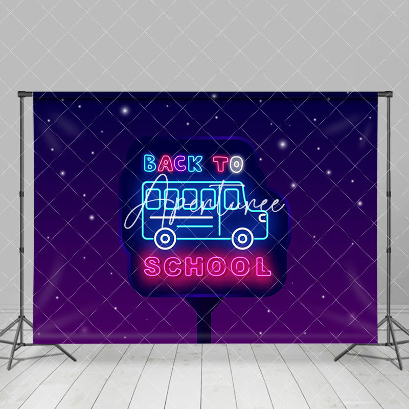 Aperturee - Blue Pink Neon Bus Back To School Party Backdrop