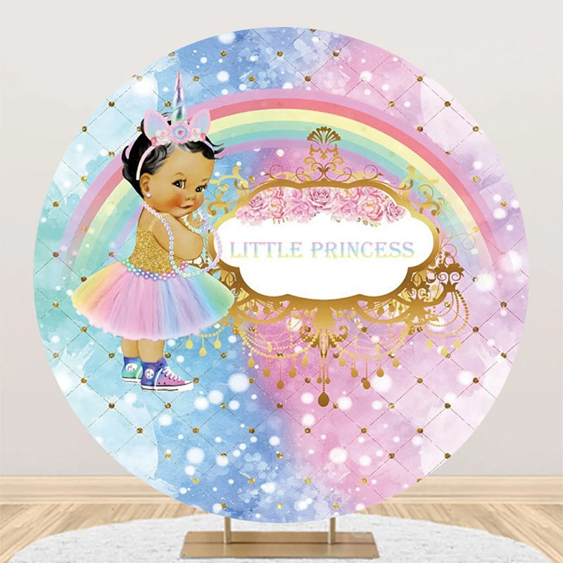 Aperturee - Blue Pink Rainbow Little Princess Round Backdrop