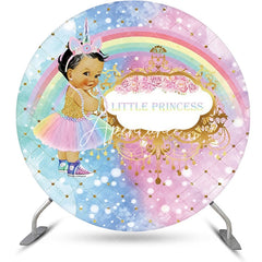 Aperturee - Blue Pink Rainbow Little Princess Round Backdrop