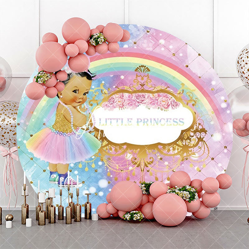 Aperturee - Blue Pink Rainbow Little Princess Round Backdrop