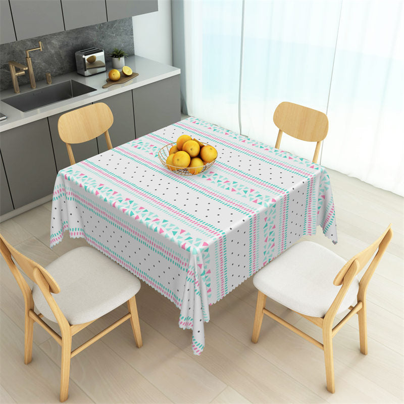 Aperturee - Blue Pink Triangle Black Dots Stripes Tablecloth