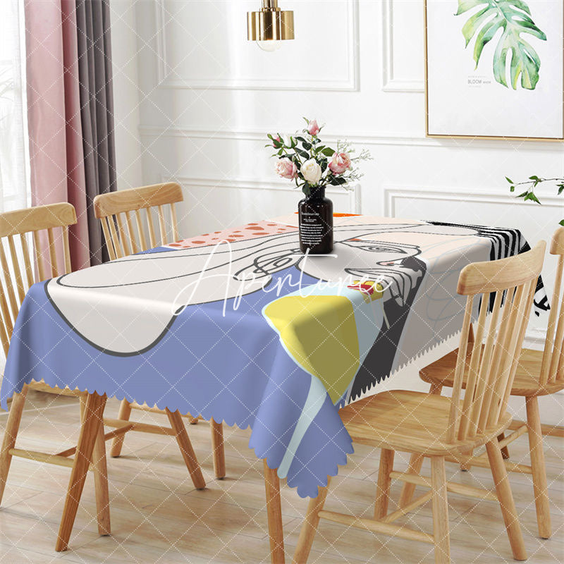 Aperturee - Blue Pink Zebra Print Modern Rectangle Tablecloth