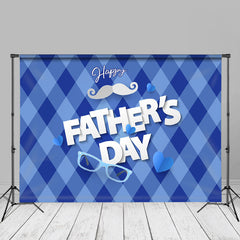 Aperturee - Blue Plaid Glasses Happy Fathers Day Backdrop For Photo