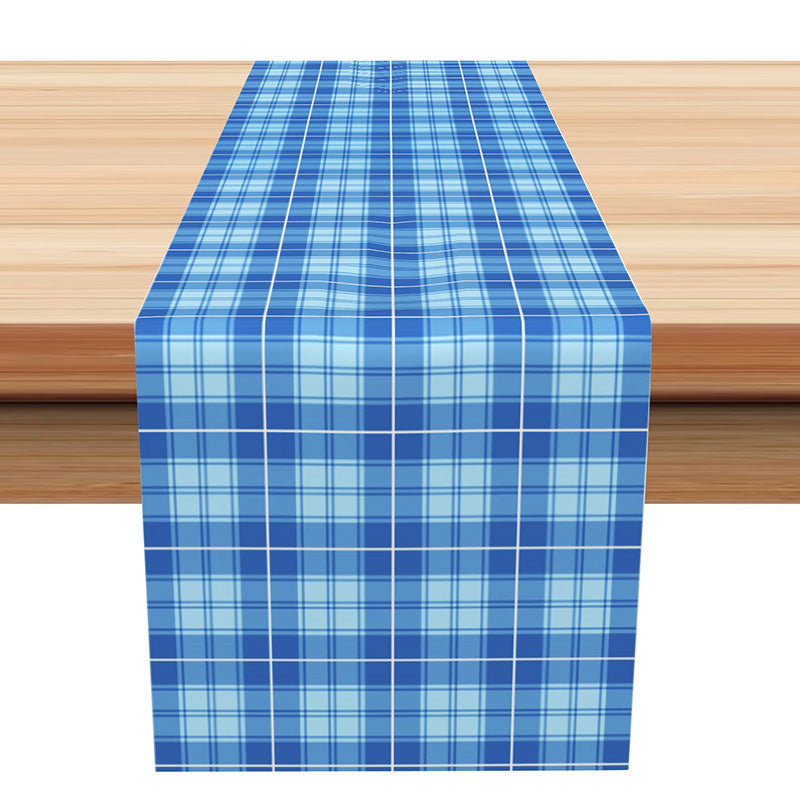 Aperturee - Blue Plaid Patterns Nordic Dining Room Table Runner