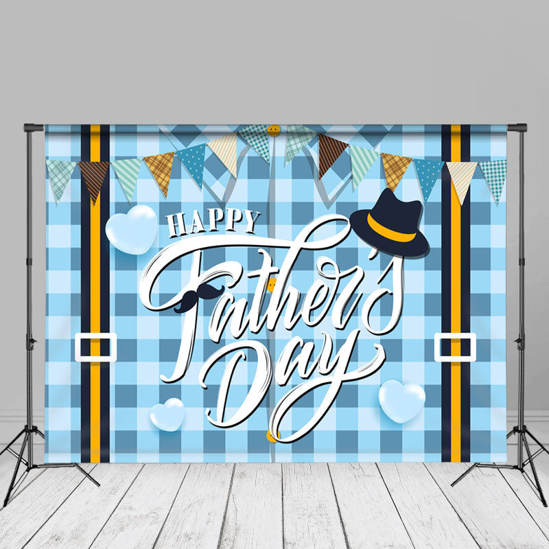 Aperturee - Blue Plaid Shirt Hearts Happy Fathers Day Backdrop