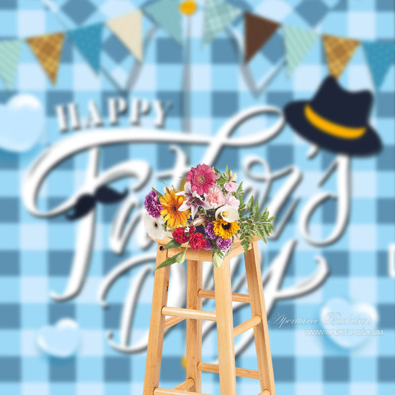 Aperturee - Blue Plaid Shirt Hearts Happy Fathers Day Backdrop