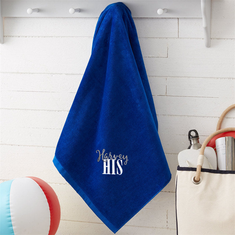 Aperturee - Blue Playful His Hers Custom Embroidered Beach Towel