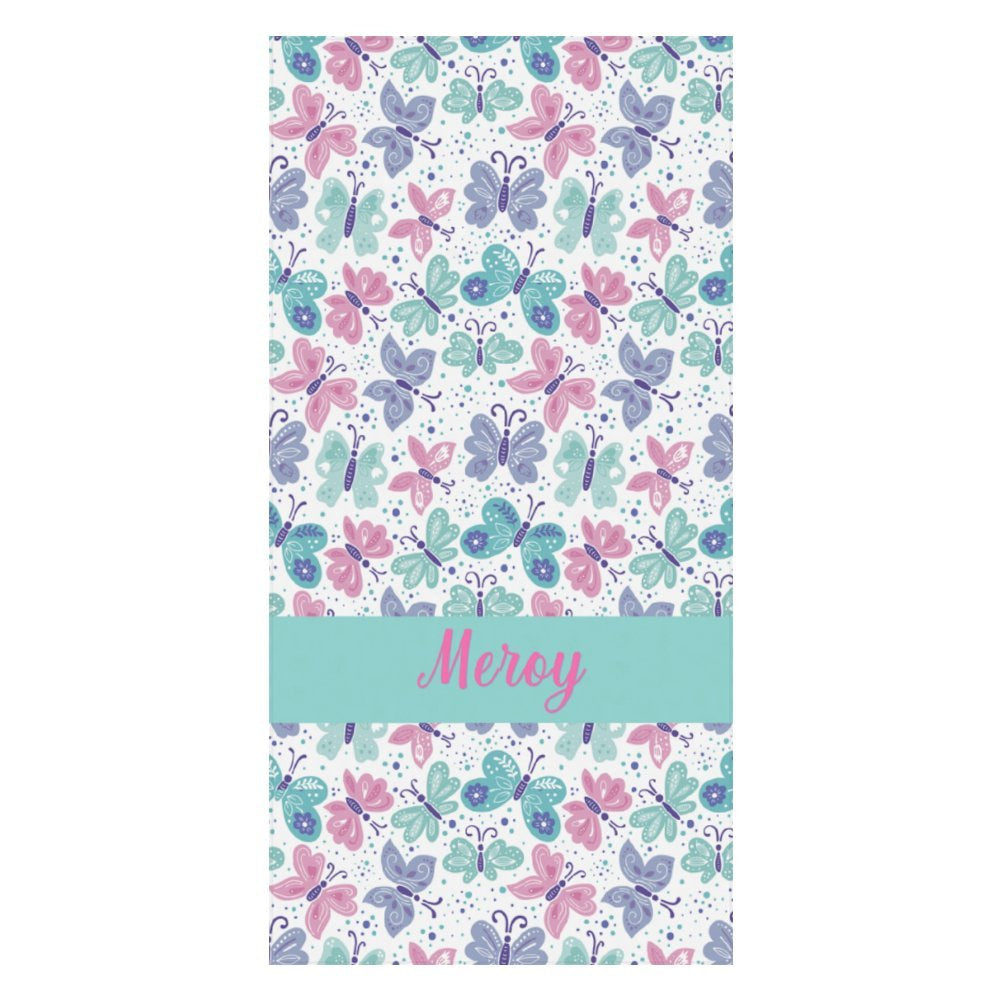 Aperturee - Blue Purple Butterfly Custom Name Beach Towel for Girl