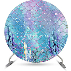 Aperturee - Blue Purple Mermaid Scales Round Birthday Backdrop