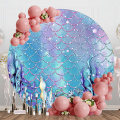 Aperturee - Blue Purple Mermaid Scales Round Birthday Backdrop