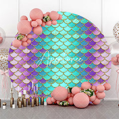 Aperturee Blue Purple Scale Mermaid Round Birthday Backdrop