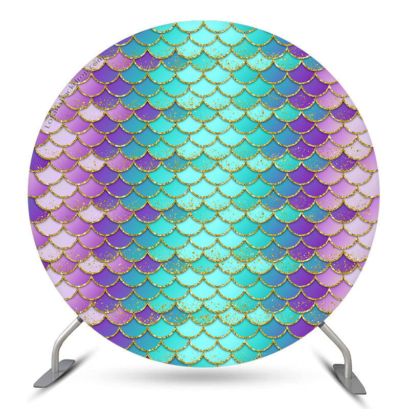 Aperturee Blue Purple Scale Mermaid Round Birthday Backdrop