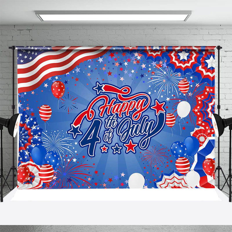 Aperturee - Blue Red Balloon July 4 Independence Day Backdrop