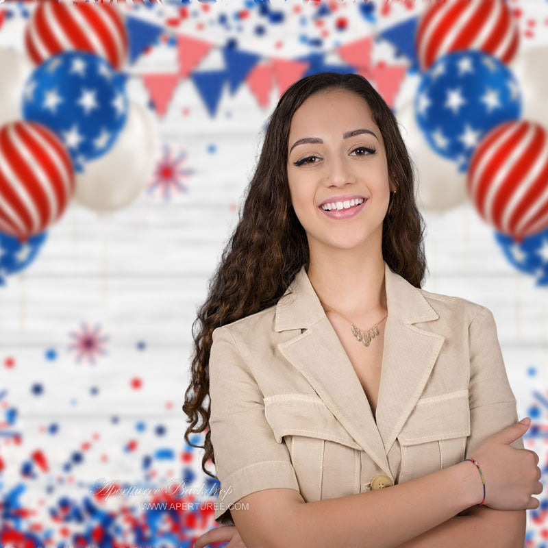 Aperturee - Blue Red Balloons Happy Independence Day Backdrop