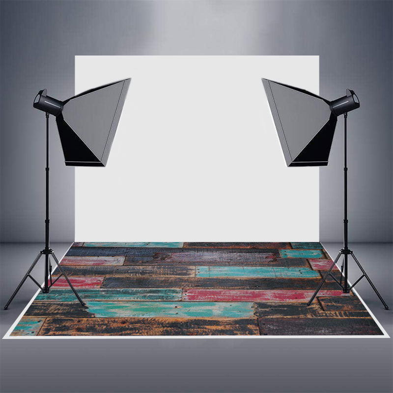 Aperturee - Blue Red Black Paint Brown Old Wood Rubber Floor Mat