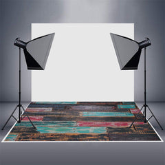 Aperturee - Blue Red Black Paint Brown Old Wood Rubber Floor Mat