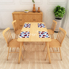 Aperturee - Blue Red Black Plaid Denim Heart Set Of 4 Placemats