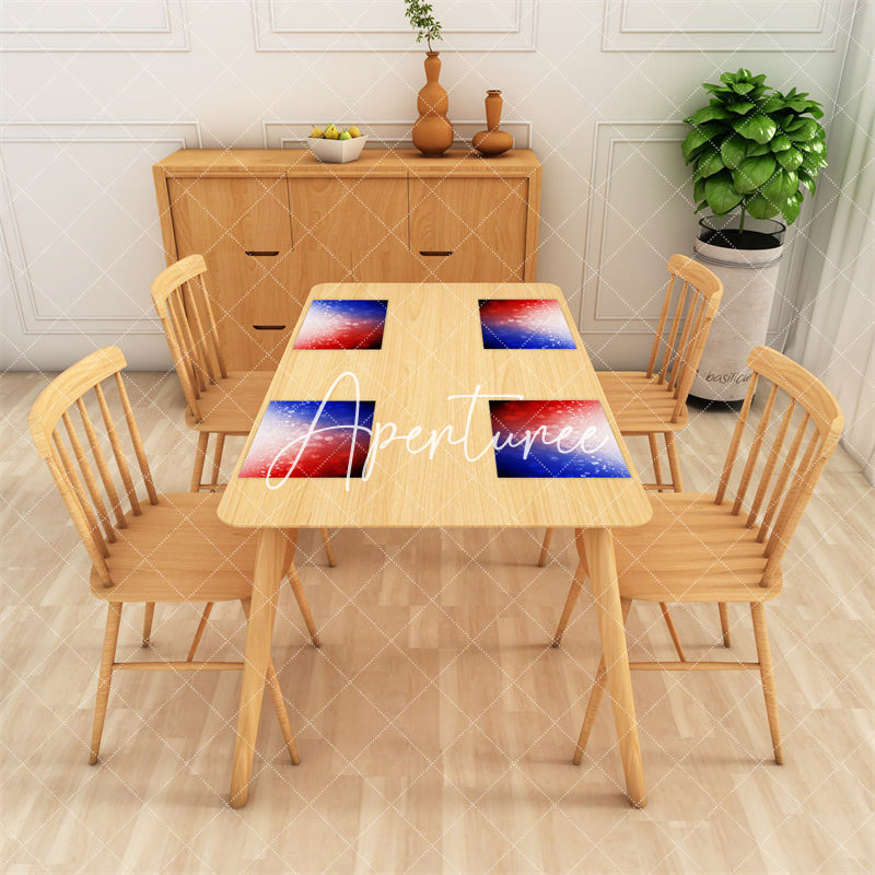 Aperturee - Blue Red Bokeh Fabric Dining Set Of 4 Placemats