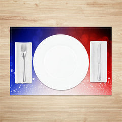 Aperturee - Blue Red Bokeh Fabric Dining Set Of 4 Placemats