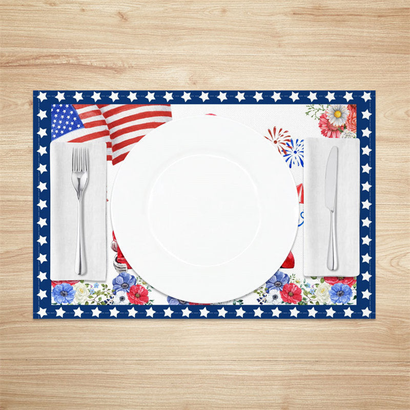 Aperturee - Blue Red Car Floral Flag Spark Set Of 4 Placemats