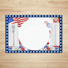 Aperturee - Blue Red Car Floral Flag Spark Set Of 4 Placemats