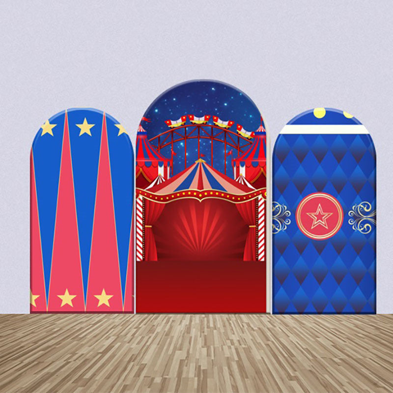 Aperturee - Blue Red Circus Night Rhombus Star Arch Backdrop Kit