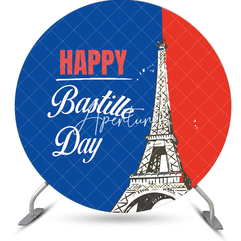 Aperturee - Blue Red Eiffel Tower Round Bastille Day Backdrop