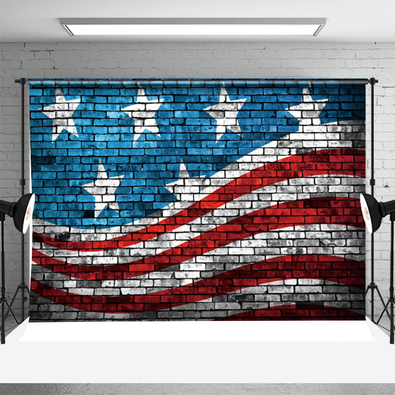 Aperturee - Blue Red Flag Brick Wall Independence Day Backdrop