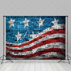 Aperturee - Blue Red Flag Brick Wall Independence Day Backdrop