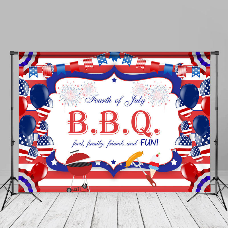 Aperturee - Blue Red Flags Family BBQ Independence Day Backdrop